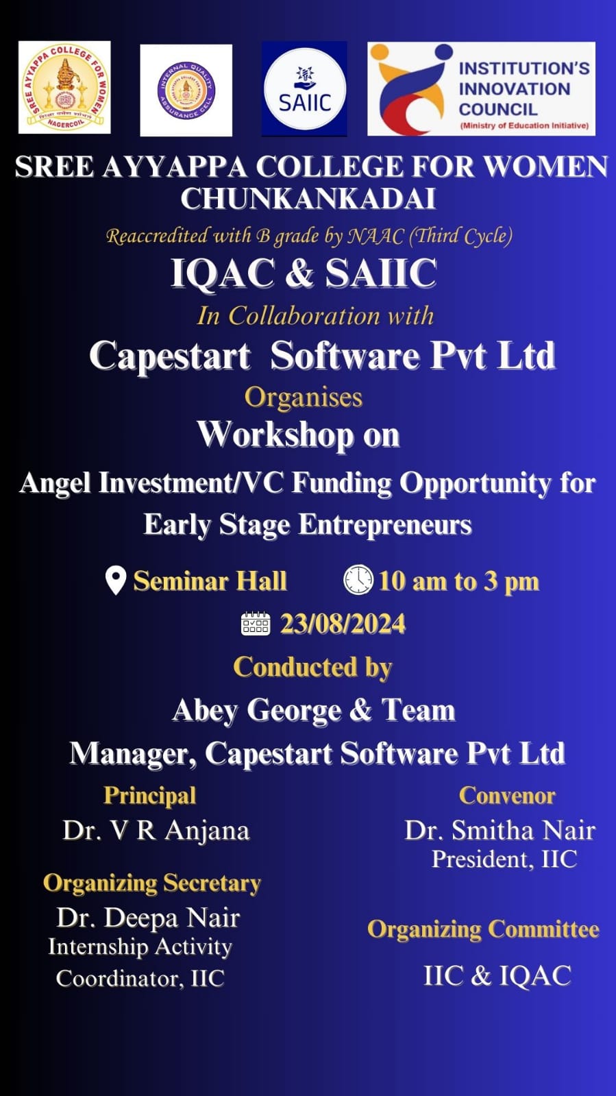 Workshop on Angel Investment/VC Funding Opportunity for Early Stage Entrepreneurs — IIC