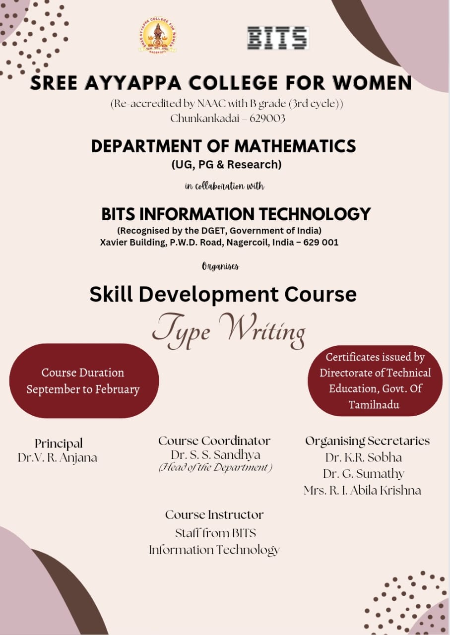 Dept. of Mathematics — Type writing Course